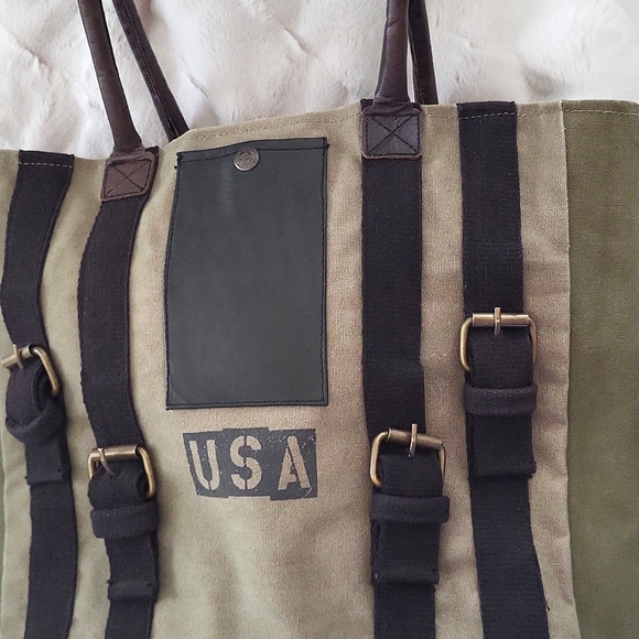 RARE🦄Mona B USA Straps & Buckles Canvas Tote-Canvas/Military Tents/Truck Tarps - Picture 3 of 14